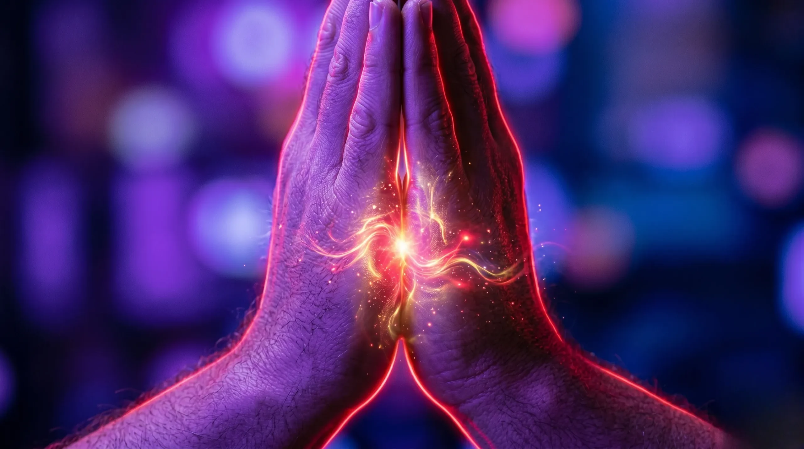 Détail macro de paumes jointes illustrant l'énergie tantrique Sexe tantrique
