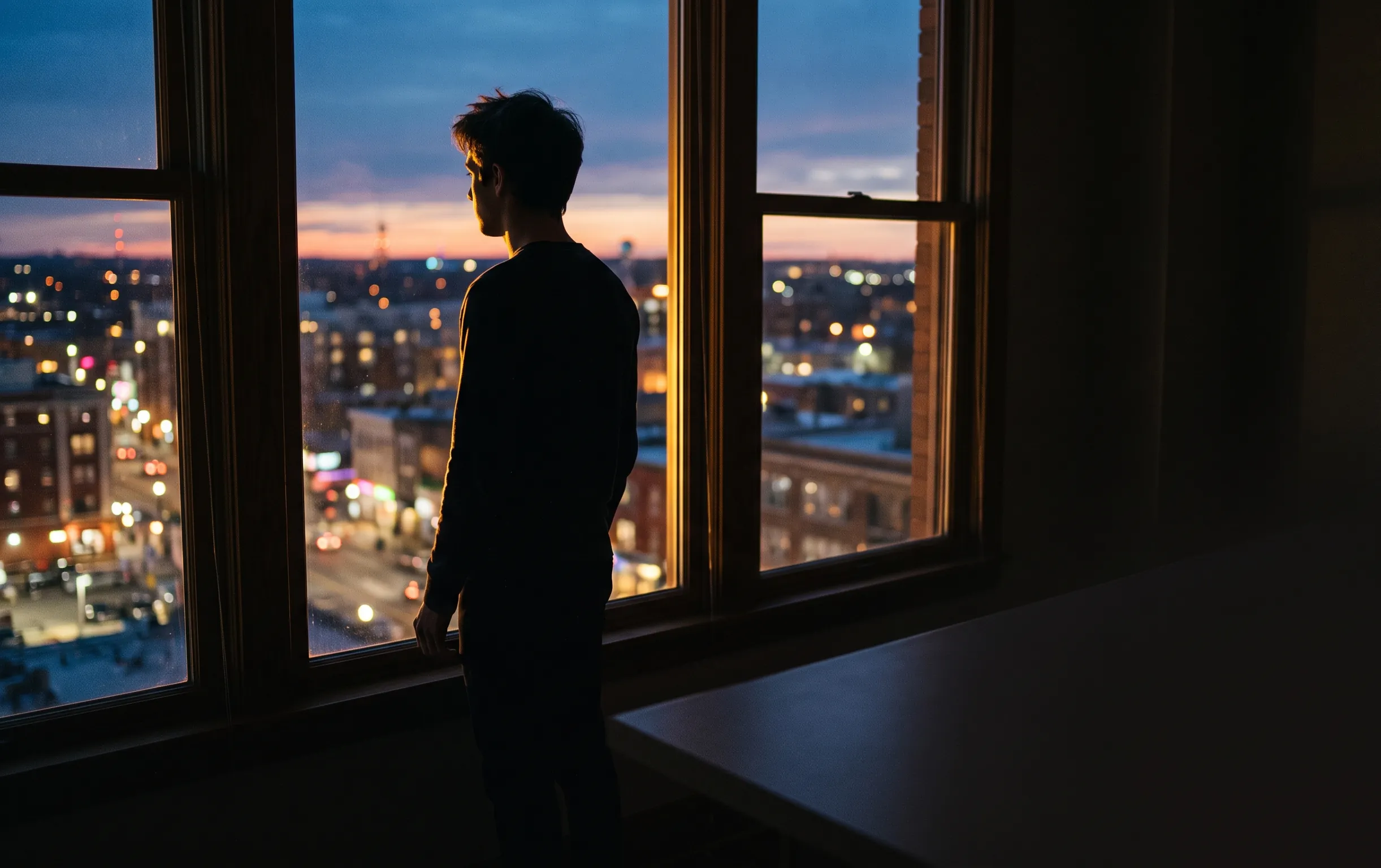 Interprétation des rêves amoureux : amour ou illusion ? 2 interpretation des reves : Silhouette près d'une fenêtre au crépuscule pour illustrer les révélations de nos nuits sur notre vie amoureuse