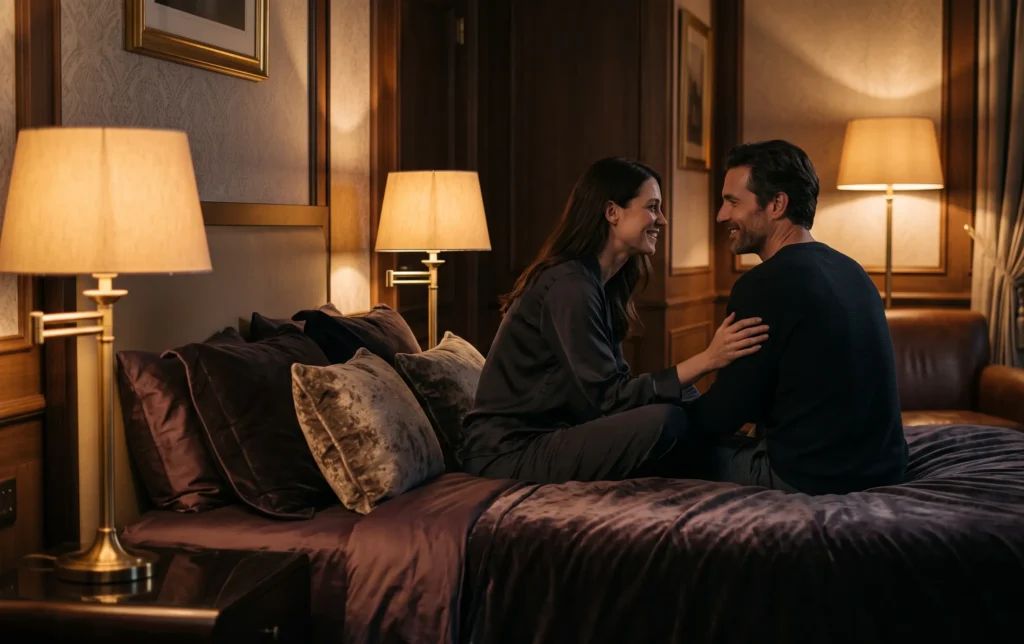 Love room insolite : 7 concepts pour surprendre son couple 1 Une chambre feutrée éclairée par une lumière tamisée chaleureuse créant une ambiance intime et propice à la découverte pour une love room insolite