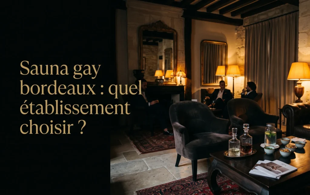 Un salon de détente luxueux baigné dans une lueur ambrée et des ombres profondes