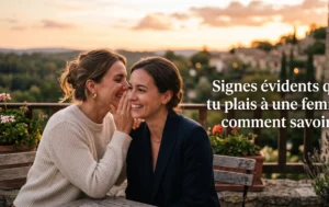 Une femme souriante se penche pour murmurer un secret sous la lumière rasante d une terrasse